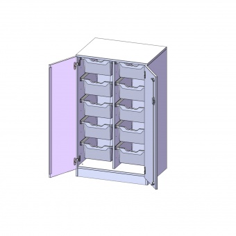 ErgoTray Schrank, 2reihig, 3 OH, zweitürig, mit 10 hohen Boxen, B/H/T 70,3x118x50cm 